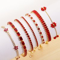 Luxury New Fashion Exquisite Red Cubic Zirconia Bracelets For Women Rhinestone Chain CZ Tennis Shiny Bangle Jewelry