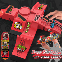 Finger Skateboard Scene Toy Set: 6 Skateboards (with Random Graffiti Patterns) and 6 Venue Props. DIY Venue Scene Assembly for Free Combination. Suitable as a Birthday Gift for Boys, Girls, and