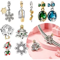 Original Charms 925 Silver Shining Zircon Bow Snowflake House Beads Pendant Fit Bracelet Bag Keychain Fashion Jewelry Making