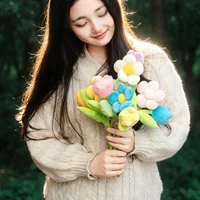 Cute Macaron Plush Flower Bouquet Soft Fluffy Stuffed Tulip Daisy Artificial Flower Valentine's Day Mother's Day Gift Home Decor