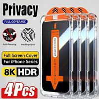 4 Pcs Full Coverage Anti-Spy Tempered Glass Screen Protector with Auto-Dust Removal Function for IPhone 17 Pro Max/17 Pro/17/16