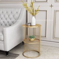 Golden wrought iron coffee small tea table corner few round living room bedroom bedside table flower stand Nordic home sofa edge