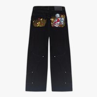 Colorful Wildflower Embroidery Knight Themed Design Wide Leg High Waisted Jeans Y2K Fashion Men Women Comfort Trend Streetwear