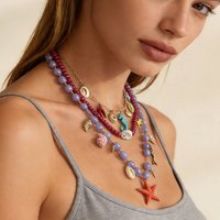 ZAA Multi-layer Starfish Charm Necklaces for Women Colorful Beaded Shell Pendant Necklace Summer Beach Vacation Jewelry Gifts