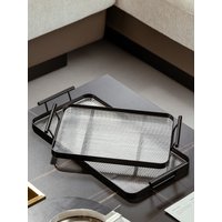 Fruit Dessert Tray Photo Prop Countertop Organizer with Handles Serving Platters for Party Hotel Desk Tea Food Black Rectangle