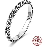 925 Sterling Silver Vintage Oxidized Filigree Band Ring Celtic Scrollwork Stackable Ring Retro Jewelry Gift for Women & Men