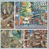 New Skyisle Diy Decorative Stickers 10 0 Colorful City Landscape Glossy Film Die Cut Folding Scene Card Handmade Stress Relief