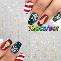 12pcs White-Gold Snowflakes/Snowman/Trees/Reindeer Nail Decals Christmas Nail Art Stickers Y2K Inspired Winter Festive Manicures