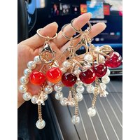 Simulated Cherry Pearl Beads Key Chain Exquisite High-end Bag Pendant Accessory Mother's Day Holiday Gift