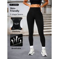 AliExpress NONE Ladies Solid Color Nine Length High Waist Sports Pants Stretch Hip Lifting Slim Yoga Leggings Outdoor Cycling Daily Trousers
