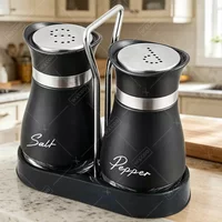 1/2pcs Glass Spice Bottle Adjustable Refillable Salt and Pepper Shakers with Shelf Spice Dispenser Pour Holes Kitchen Gadget