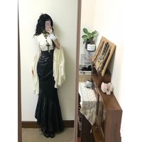 Gothic Sle loween irt And Skirt Set for Women off White Irregular Hemline High Waist Autumn Faion Ensemble