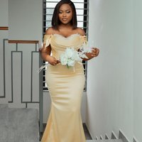 2026 Champagne Mermaid Bridesmaid Dresses Off Shoulder Sweep Train African Wedding Guest Gowns robes invitée mariage Customized