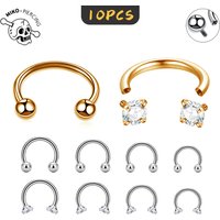 10Pcs ASTM F136 Titanium Horseshoe Piercing Intemal Thread Nose Ring U Shape Hoop Ear Septum Helix Lip Tragus Piercing Jewelry