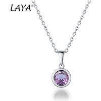 LAYA 925 Sterling Silver Natural Amethyst Bezel Setting Pendant Necklace For Women Original Fashion Jewelry 2025 Trend