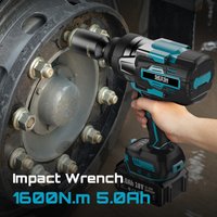 SEESII 3/4' Hochdrehmoment 1600Nm Akku-Schlagschrauber-Set Elektrische Schlagpistole mit 2x5,0Ah Akkus LED-Licht für LKW Schwerlast