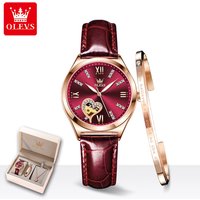 OLEVS 6636 Luxury Women Watch Fully Automatic Hollow Design Diamond Heart shaped Watch Elegant Mechanical Women Bracelet Watch
