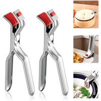 Stainless Steel Hot Plate Gripper Tongs,Anti Scald Bowl Holder Clip,Heat Insulation Kitchen Pans Gripper for Microwave,Pizza Pan