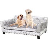 Deluxe Silver Dutch Velvet Dog Couch Bed Sofa with Removable Cushion for Medium to Large Dogs Comfortable Upholstered Pet Sofa