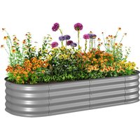 Outsunny Galvanised Raised Beds for Garden, Metal Elevated Planter Box with Safety Edging, Easy DIY for Growing Flowers, Herbs,