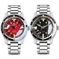 Tandorio Japan NH35A PT5000 Mechanical Mens Watch 20BAR Waterproof Sapphire Luminous Red Black Dial Stainless Steel Bracelet image 4