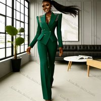 Crystals Women Suit Set 2 Pcs Blazer+Pants Trousers Autumn Spring Cotton Customized Formal Guest Wedding Tuxedos Coat Jacket