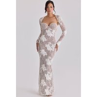 White Lace Prom Dress 2 Pcs Full Sleeves Jacket+Long Party Bridal Gown Formal Wedding Guest Bridal Birthday Robe