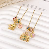 Sweet Colorful Enamel Dripping Wing Pony Castle Pendant Necklace for Woman Girl Funny Childlike Delight Collarbone Chain Jewelry