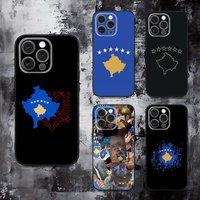 Kosovo Flag Map Phone Case For iPhone 16,15,14,13,12,11,Pro,Max,Plus,X,XS,SE,E,Mini,Soft Silicone Black Case