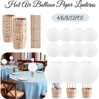 4-12PCS Hot Air Balloon Paper Lanterns Table Centerpieces Decoration DIY Wooden Boxe with Stick for Baby Shower Birthday Wedding