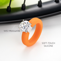 MossanRappr 3.5ct D Color Moissanite Silicone Ring 925 Sterling Silver Solitaire Engagement Ring for Women Rubber Wedding Bands