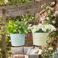 Semi Round Hanging Flower Pot Plant Bucket Retro Iron Art Hanging Basket Wear-resistant Handmade Wall Mounted Planter