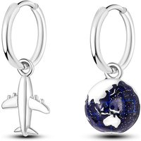 925 Sterling Silver Earth Airplane Earrings For Women Travel Theme Dangle Earrings Minimalist Cute Jewelry Gift