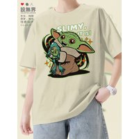 Star Wars Yoda Baby Cute Frog English Short-Sleeved T-Shirt for Boys and Girls Children's Clothing 100% Cotton Summer Shirt