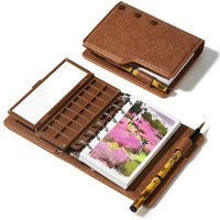 Portable Watercolor Sketchbook Set - 5.1x3.0 Inch 20 Sheets Binder Art Journal with 18-Well Ceramic Palette & Brush for Outdoor