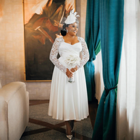 African Lace Long Sleeve Bride Dress Sweetheart Tulle Beaded A-line Wedding Dress High Waist Plus Size Wedding Dress Customized