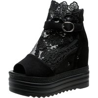 Summer Crystals Buckle 10cm Platform Sandals Women Cool ZIP Boots Wedges Heel Height Increasing Peep Toe Lace Breathable Shoes