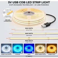 Bande lumineuse LED COB flexible 3/5/8MM 5V USB haute densité 320/400 LED/M, dimmable, pour décoration TV, cuisine, chambre