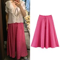 Women's Half-Length Skirt 2026 Summer New Style Rose Red Plaid A-Line Loose Long Skirt Casual Fashion Unique and Versatile
