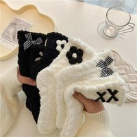 Women Cute Fuzzy Socks White Black Winter Warm Fleece Kawaii Flower Bowknot Fluffy Socks Fashion Thicken Home Floor Sleep Sock