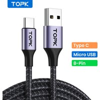 TOPK 3A Micro USB Type C Phone Charger Charging Cable Quick Charge Mobile Phone Cables Wire for Xiaomi Redmi Note 10 9