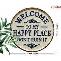 1PC 2D Flat, Rustic Wooden Welcome Sign - "Welcome to My Happy Place Don't Ruin It" -20x20cm, Vintage Iron Wall Art with Floral
