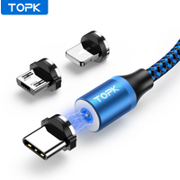 Magnet ladekabel 3 in 1 topk 360 rotation magnet telefon ladekabel mit led-licht für micro usb typ c kabel