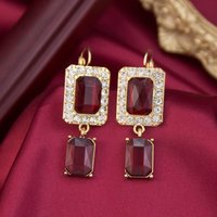 Sunspicems Gold Color Morocco Earring For Women Square Crystal French Hook Drop Earring Arabian Bridal Jewelry Algeria Bijoux