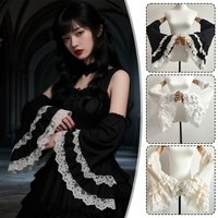 Lolita Bell Flare Sleeve Lace Ruffle Detachable Arm Sleeves Women False Sleee Cuffs Wedding Victorian Lady Costume Accessory