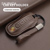 Genuine leather Style Car Key Case Fob For Porsche 718 911 918 Taycan Carrera Cayenne Macan Panamera Car Keychain Accessories
