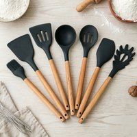 Wooden handle silicone kitchenware, silicone spatula, seven piece set, stir fry spatula, kitchen supplies, non stick spatula set