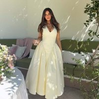 YENKYE Sexy Backless Halter Yellow Midi Long Dress For Women Low Waist Summer Cotton Robe Elegant French Vacation Dresses