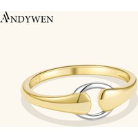 ANDYWEN 925 Sterling Silver Gold Split plating Circle Luxury Ring 2024 New Women Mother's Day Party Gift Fine Jewelry