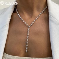 4*6mm Pear Cut Moissanite Diamond Tennis Necklace For Women S925 Silver Y-Shape Long Tassel Neck Chain Jewelry With Certificate